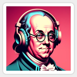 Pink Benjamin Franklin Wearing Headphones Sticker